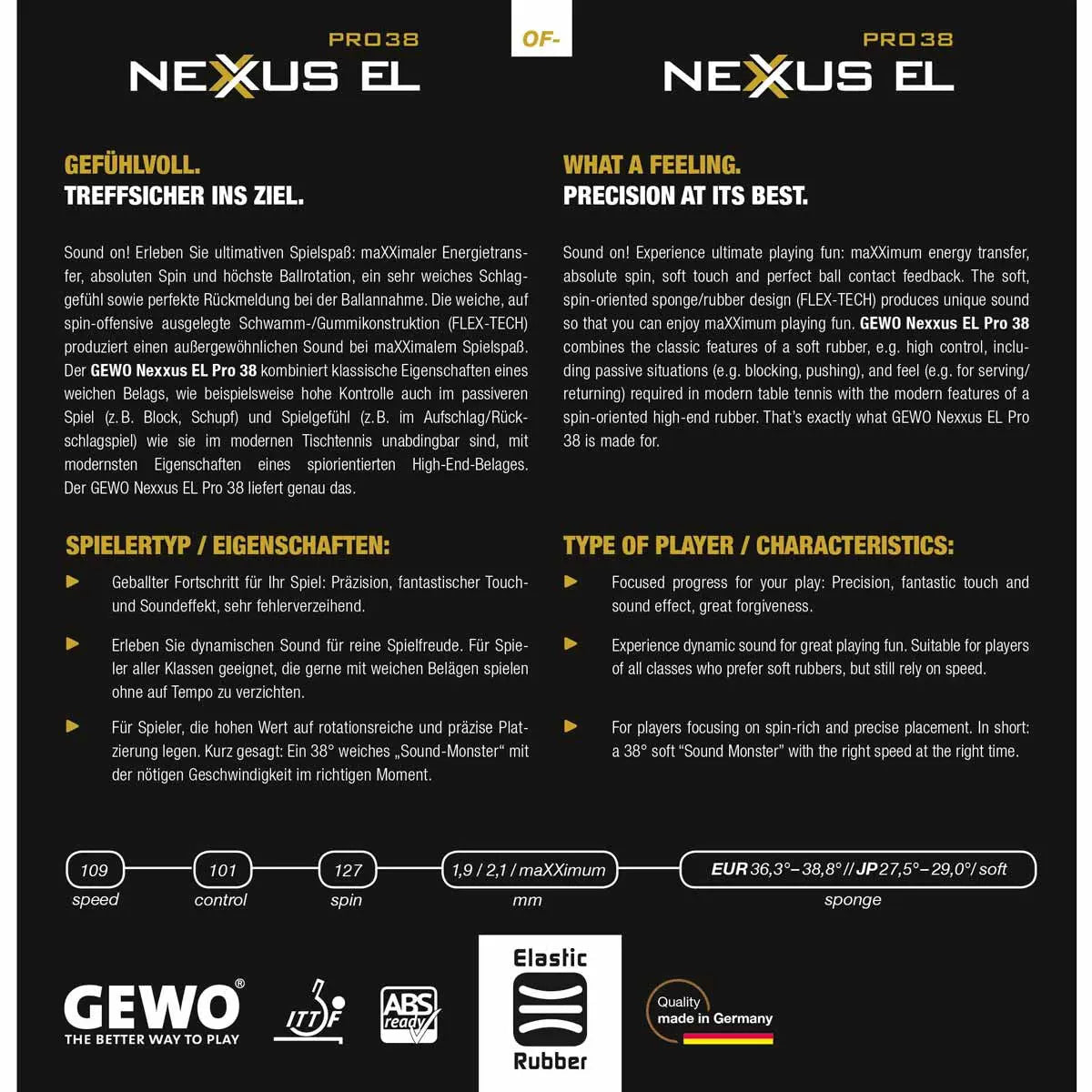 Gewo Nexxus EL Pro 38 Gewo SE - tabletennisstore.eu